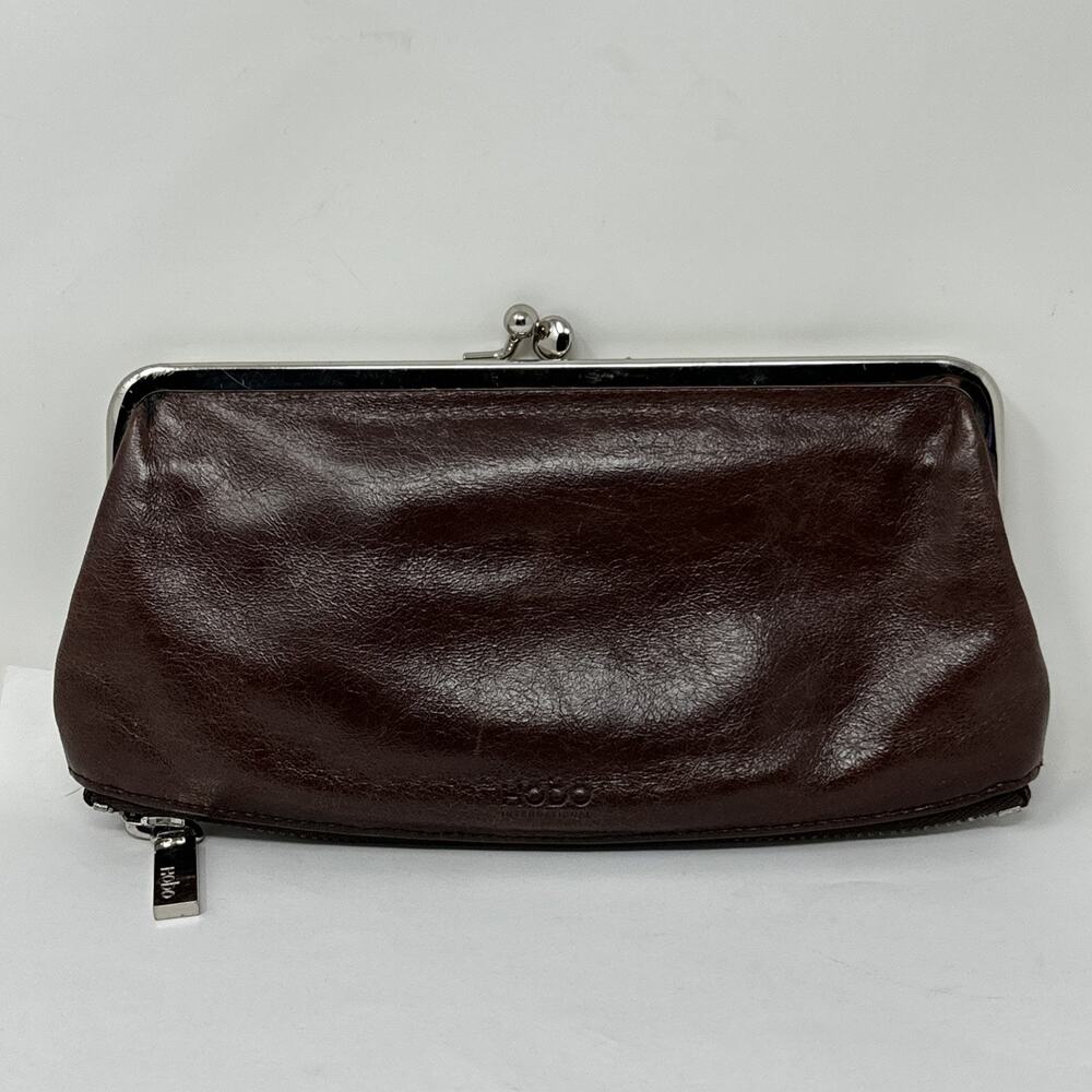 HOBO Intern Millie Vintage Chocolate Leather Kiss Lock Clutch Zipper Wallet